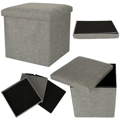 Produktbild von Zusammenklappbarer Sitzhocker mit Aufbewahrungsbox, Grau, 38 x 38 x 38 cm