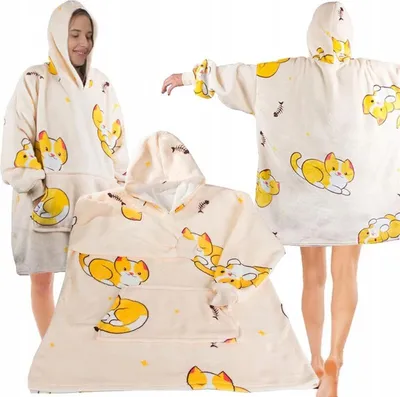 Obrázek produktu pro Teplá mikina kočka deka oversize xxl 2v1 tlustá kožešina měkká s kapucí