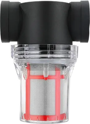 A close-up studio shot of an inline water filter.