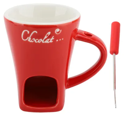 Schokoladenfonduebecher aus Keramik, rot, mit Gabel, 360 g
