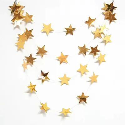 Produktbild von Papiergirlande - Mond und Sterne Banner - Glitzernd - 4 m - 10 cm Anhänger - Hellgold