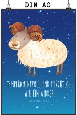 Produktbild von Mr. & Mrs. Panda Bild Sternzeichen Widder DIN A0 - Sternenhimmel Blau - Geschenk, März, wanddeko, Plakat, drucke, Wandbild, Geburtstag April, Schafbock, kunstdruck poster