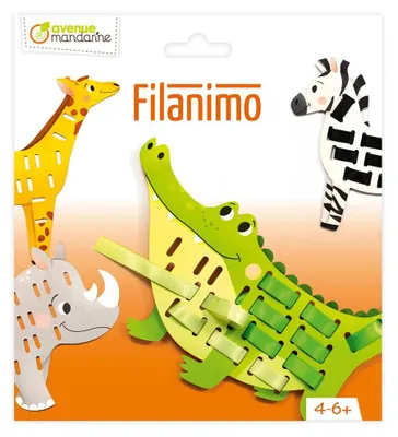 Produktbild von Clairefontaine Filanimo Webset Wildtiere, 4 vorgestanzte Karton-Tiere, 5 Farben, ab 4 Jahren, 21,2x1x19,2 cm