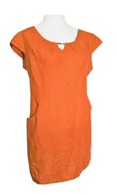 Produktbild von Leinen Kleid kurzarm ORANGE 42 L knieumspielend Sommerkleid