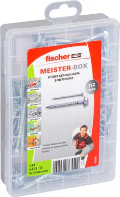 Obrázek produktu pro Fischer 553348, Sada šroubů, Kov, Betonový, Dřevovláknitá deska, Sádrokarton, TX40, Krabice, 112 kusů