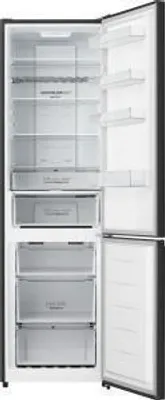 Interior view of an open refrigerator.