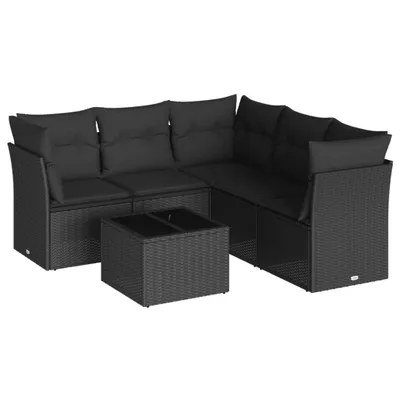 Produktbild von vidaXL 6-tlg. Garten-Sofagarnitur mit Kissen Schwarz Poly Rattan