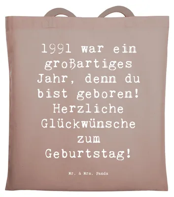 Produktbild von Mr. & Mrs. Panda Tote Bag Spruch 1991 Geburtstag - Braun Pastell - Geschenk, Erinnerungen, Geburtstagsgeschenk, Uni Tasche, Happy Birthday, Jutebeutel, Tragetasche, Alter