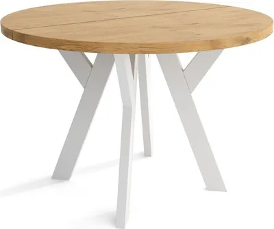 Produktbild von Runder Esszimmertisch LOFT O, Tisch Durchmesser: 90 cm, Wohnzimmertisch Farbe: LANCELOT, mit Holzbeinen in Farbe Weiß
