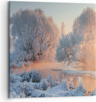 Produktbild von Bild auf Leinwand - Leinwandbild - Winter Schnee Fluss - 70x70cm - Wand Bild - Wanddeko - Wandbilder - Leinwanddruck - Bilder - Kunstdruck - Wanddekoration - Leinwand bilder - Wandkunst - AC70x70-4108