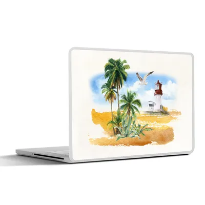 Produktbild von MuchoWow® Laptop Aufkleber Sticker Cover Leuchtturm - Palme - Strand 32.5x23.5 cm - Sticker für Laptop - Selbstklebend