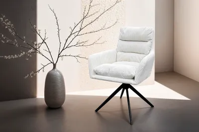 Obrázek produktu pro byLIVING Jídelní židle set 2 PURA / Hrubá šňůra smetanově bílá / Kovový rám černý matný / Skořepina sedáku otočná o 360° / Š 58, V 74, H 60 cm