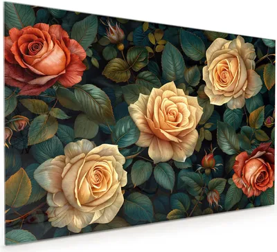 Produktbild von Küchenrückwand Spritzschutz Glas mit Motiv Rosenmuster Blumen 40 x 40 cm