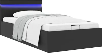 Obrázok produktu pre Maison Exclusive – Posteľ s úložným priestorom a hydraulickým systémom, LED osvetlením, čierna, umelá koža, 90x200 cm