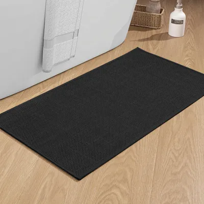 Produktbild von Badematte 43 x 81 cm, rutschfeste Badematte mit Gummirückseite, waschbar, schwarz