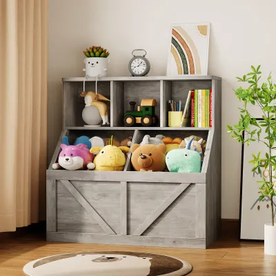 Immagine prodotto di Mensole a gradini per bambini con contenitore per giocattoli – Scaffale per libri per la cameretta (grigio)