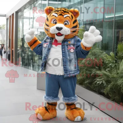Produktbild von Tiger REDBROKOLY Maskottchen Kostüm Charakter gekleidet mit Jeans und Krawatte