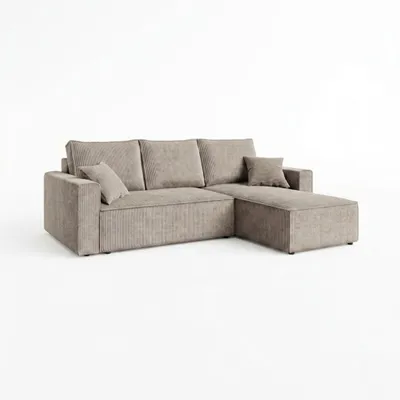 Produktbild von AMBER L Ecksofa mit Schlaffunktion und Bettkasten – Cord Schlafcouch Graubraun, L-Form Wohnlandschaft 232×143 cm, PetFriendly, Montage links/rechts