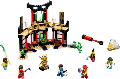 Produktbild von LEGO 71735 NINJAGO Turnier der Elemente Tempel Bauset mit Kampfarena und Figur des Goldenen Ninja Lloyd