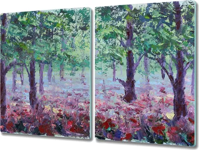 Produktbild von Coloray Schneidebrett Herdabdeckplatte 2x40x52 cm Kochplattenabdeckung Hackbrett Küchenbrett - Waldblumen Mohnblumen