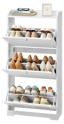 Obrázek produktu pro Botník se 3 dvířky, vhodný pro 12–20 párů bot, bílý, rozměry 60 x 24 x 121,2 cm