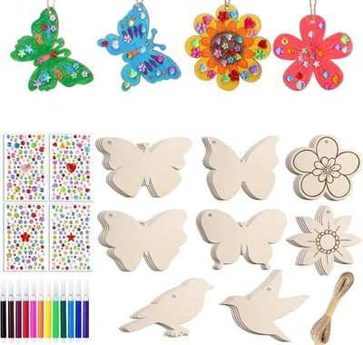 Produktbild von Holz Bastelset 40-teilig, für Kinder von 4 bis 9 Jahren, kreative Anhänger zum Malen