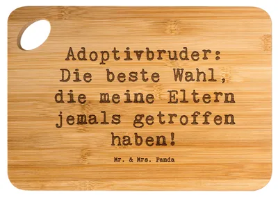 Produktbild von Mr. & Mrs. Panda vesperbrett Spruch Adoptivbruder Liebe - Transparent - Geschenk, Holzbrett, Freude, Brett, Frühstücksbrett, handgemacht, Frühstücksbrettchen, Familie