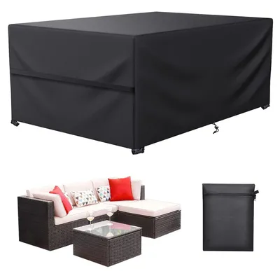 Image de Bâche de protection pour mobilier de jardin, imperméable, tissu Oxford 600D, dimensions 242x162x100 cm, couleur noire