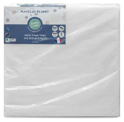 Zdjęcie produktu dla BABYCALIN - Składany materac dziecięcy 60 x 120 x 5 cm - 100% polipropylen - Biały |1 strona do spania| Zdejmowany pokrowiec z zamkiem błyskawicznym | Lekki | Do transportu