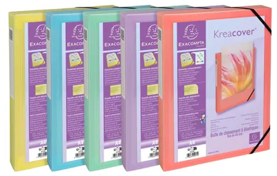 Zdjęcie produktu dla Exacompta 5x pudełko archiwizacyjne A4 PP, grzbiet 40 mm, Kreacover pastel, różne, 59279E