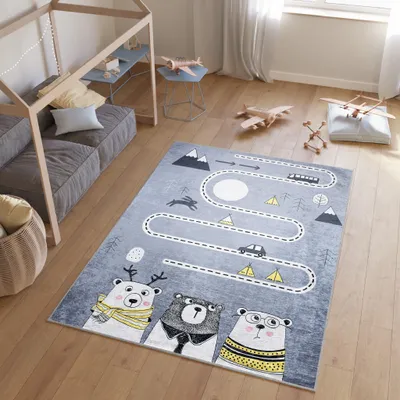 Produktbild von Tapiso Teppich EMMA Modern Kinderzimmer Grau Blau Gelb Schlafzimmer 160 x 230 cm