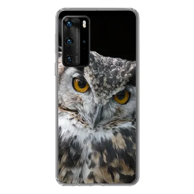 Produktbild von MuchoWow® Handyhülle Schutzhülle Hülle für Huawei P40 Pro Porträt einer braunen Eule auf schwarzem Hintergrund Silikon Softcase Handy Hülle - Schutz