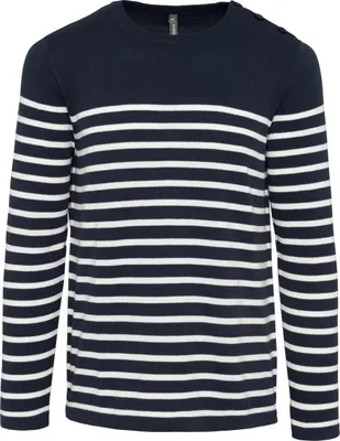 Produktbild von Kariban Herren Sweatshirt Pullover Pulli Sweat Langarmshirt Sweatjacke, Größe:XL, Farbe:Striped Navy/Off White