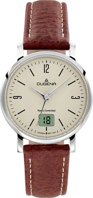 Obrázok produktu pre Dámske náramkové hodinky DUGENA 4460849 Mondo, rádiom riadené, quartz, béžový ciferník, puzdro z nehrdzavejúcej ocele, zafírové sklíčko, kožený remienok, spona, 5 barov