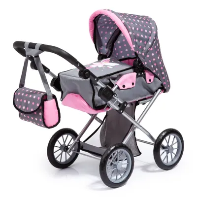 Produktbild von Bayer Design 13666AA Puppenwagen City Star mit Tasche, verstellbarer Griff, integrierter Korb, faltbar, wandelbar als Jogger, grau