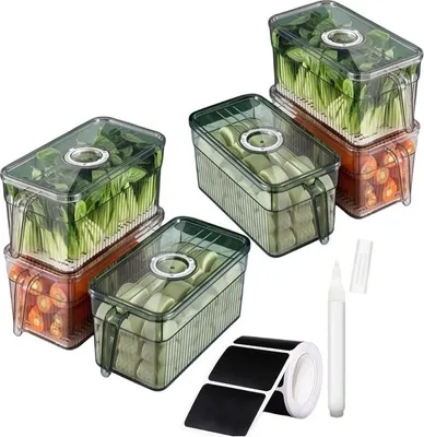 Obrázek produktu pro sada 6 průhledných boxů na ledničku se vzduchotěsným víkem 2+1 + štítky s popisovačem - F6RESHDISHLAB