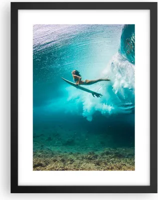 Produktbild von Gerahmtes Poster - Schwarzer Rahmen - Surfen Unterwasser Frau - 30x40 cm - Wand Bild - Wanddeko - Wandbilder - Kunstposter - Wandposter - Bilderrahmen - Bilder - Kunstdruck - P2BPA30x40-4898
