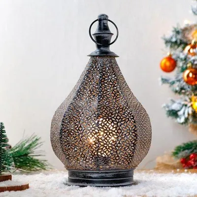 Immagine prodotto di Lampada da tavolo senza fili a batteria, in stile marocchino - altezza 29 cm - lampada LED Edison - ideale per soggiorno, giardino, terrazza, feste - uso interno ed esterno - colore nero.