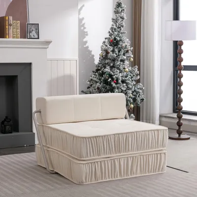 Produktbild von STILVORA Klappsofa umwandelbar mit abnehmbarem Rückenkissen, Futon-Schlafsessel für Wohnzimmer und Gästezimmer, Bodencouch für kleine Räume, Weiß