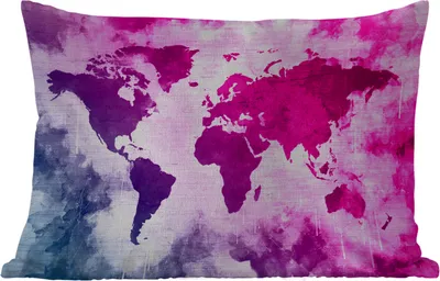 Produktbild von MuchoWow® Outdoor Kissen - Weltkarte - Blau - Rosa - 60x40 cm - Wetterfest - Lounge Kissen - Zierkissen - Kissen für Innenräume