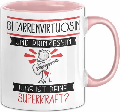 Produktbild von Gitarrenvirtuosin Und Prinzessin Tasse Geschenk Für Eine Gitarrenvirtuosin Geburtstag Was Ist Deine Superkraft (Rosa)