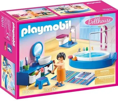 Produktbild von PLAYMOBIL 70211 Badezimmer mit Badewanne, Dollhouse, 51 Teile, Ab 4 Jahren, Inklusive Zubehör