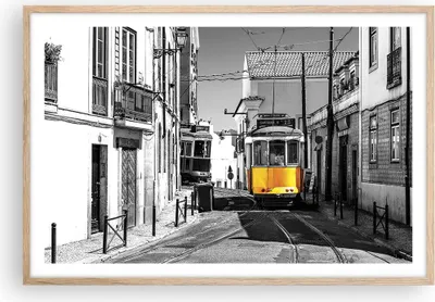 Produktbild von Gerahmtes Poster - Rahmen in heller Eiche - Straßenbahn Portugal Lissabon - 91,5x61 cm - Wand Bild - Wanddeko - Wandbilder - Kunstposter - Wandposter - Bilderrahmen - Bilder - P2NAA91x61-4977