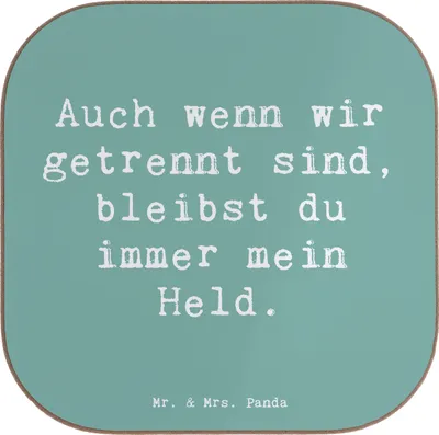 Produktbild von Mr. & Mrs. Panda Tassenuntersetzer Spruch Trennung von den Eltern Held - Meeresbrise - Geschenk, respektvolle Erinnerung, Tischuntersetzer, Vertrauem, Untersetzer Glas
