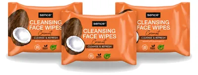 Produktbild von 3 x Sence Coconut Gesichtsreinigungstücher - Pflegend - 20 Tücher - Vorteilspackung - 3 Stücke