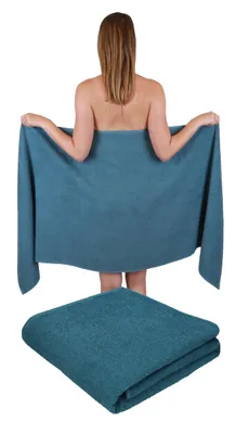Produktbild von Betz 2 Stück Saunatuch 100% Baumwolle taubenblau 70x200 cm Berlin XXL Saunatücher Sauna Handtuch Weich Groß Frottee Badetuch Farbe taubenblau