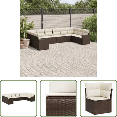 Produktbild von The Living Store 10-tlg. Garten-Sofagarnitur mit Kissen Braun Poly Rattan
