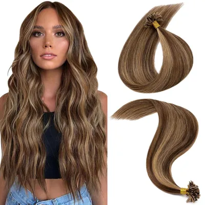 Produktbild von Echthaar Extensions Bondings 45 cm Mittelbraun/Dunkelblond Keratin U-Tip Remy 25 Strähnen 25g