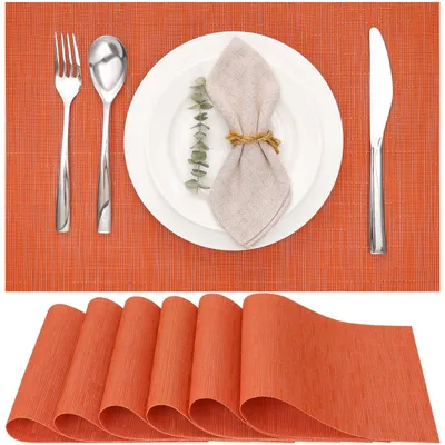 Imagen del producto de Juego de 6 individuales de vinilo tejido, lavables, resistentes al calor, ideales para la cocina y el jardín