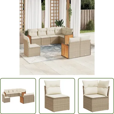 Produktbild von The Living Store 8-tlg. Garten-Sofagarnitur mit Kissen Beige Poly Rattan